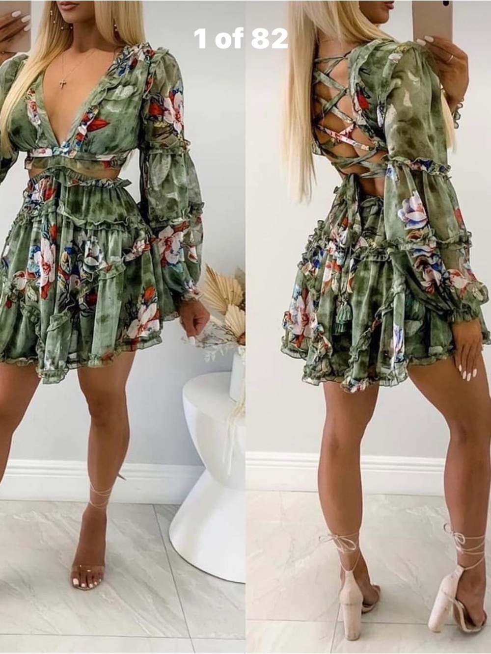 Olive Green Floral Ruffle Two-Piece Set - Picture 8 of 9